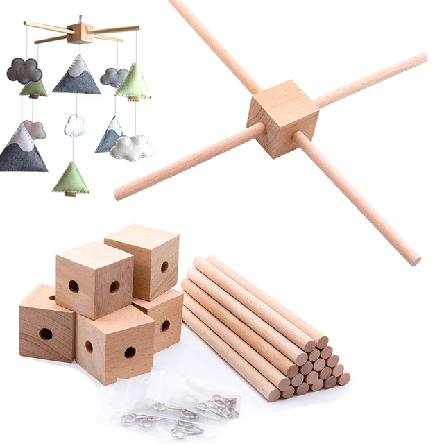 Bite Bites 1set Baby Wooden Hanger Mobile Crib Hanger Frame Bed Bell For Newborn DIY Craft Accessories Baby Toy Children'S Goods 3