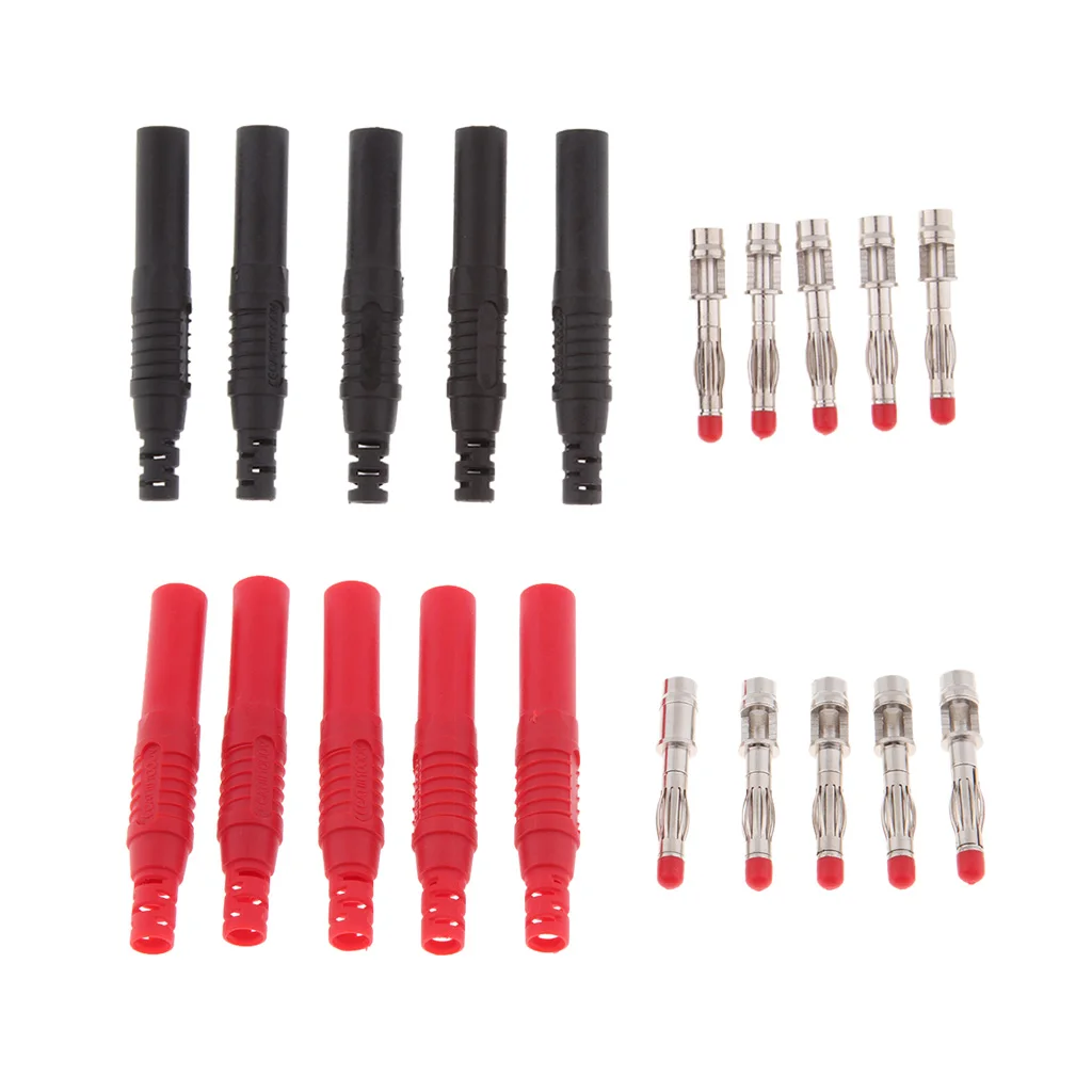 10 Set 4mm Banana Plug Test Probe Connectors With Insulated Shrouded Covers