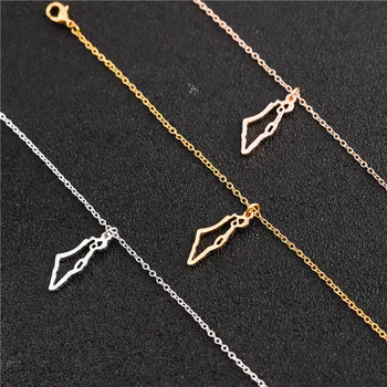 

10 Hollow Israel map Country Jerusalem chain necklace area Outline Israel hometown Continent map chain pendant Necklace jewelry