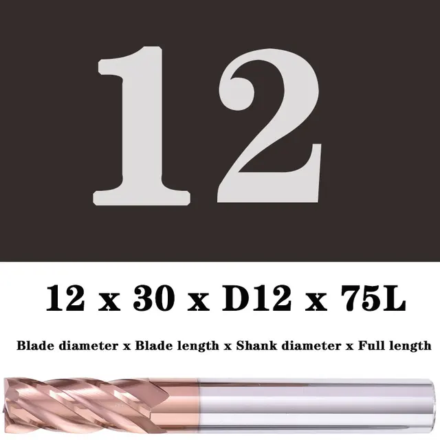 Milling Cutter Alloy Coating Tungsten Steel Tool Maching Hrc55 Endmill Milling Cutter Kit Milling Machine Tools cnc Router Bits 12x30XD12X75L