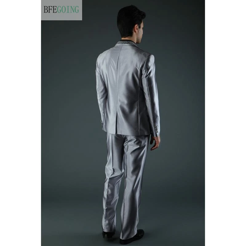 Серый обычный плоский однобортный свадебный смокинг жениха костюм невесты брюки+ галстук на заказ