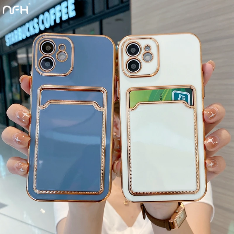Силиконовый чехол с держателем для карт iPhone 13 Mini 12 11 Pro XR XS Max SE2 7 8 Plus