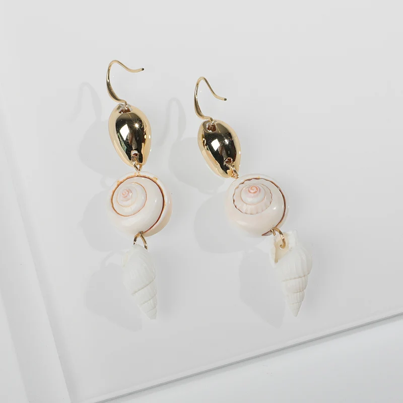 Boho золотая серьга ракушка Женская Асимметричная длинная Висячие серьги-капли серьги морская раковина летние пляжные украшения