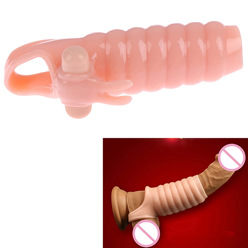 New 1PCS Silicone Vibrator Penis Sleeve Dildo Double Threaded Sleeve Reuse Penis Sleeve Enlargement Condoms Intimate Goods