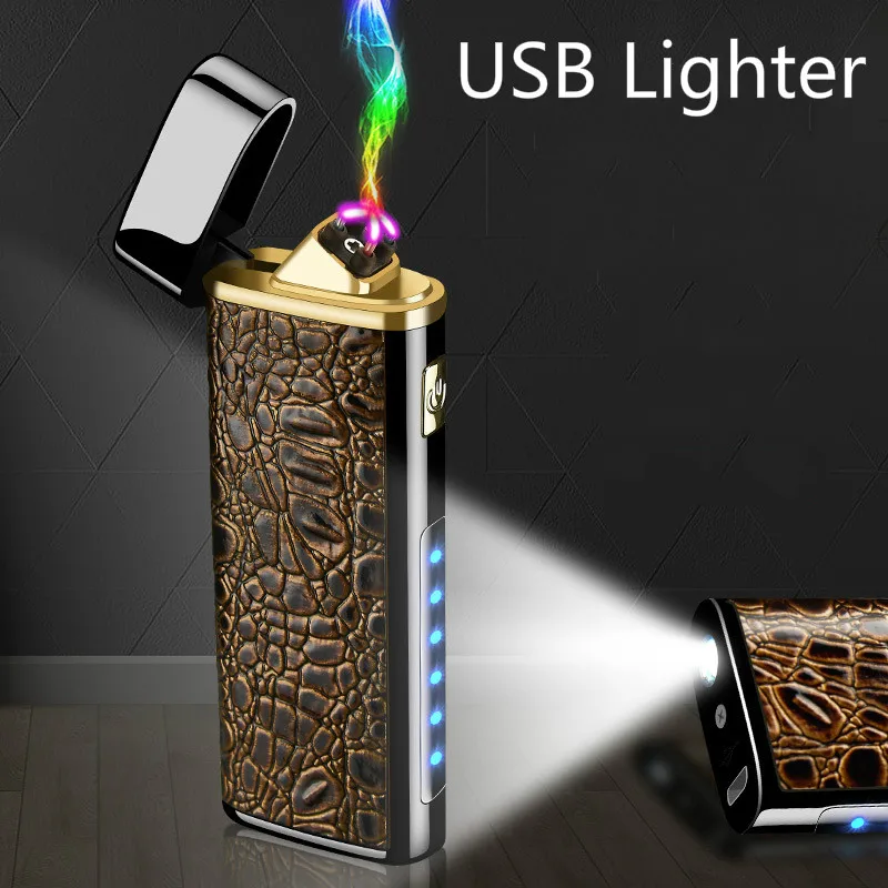 Двухдуговые Плазменные USB ветрозащитные, импульсные индукционные зажигалки для сигарет, металлические электронные смарт-дисплеи, мощные зажигалки для мужчин, подарок