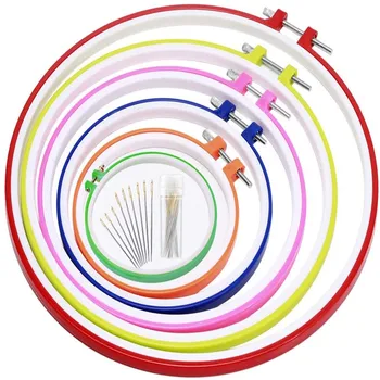 

Nonvor 6 Pcs Plastic Cross Stitch Hoop Sets Embroidery Hoop Ring DIY Needlecraft Round Loop Hand Household Sewing Tools