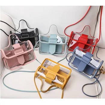 

Crossbody Bag For Women Fashion Transparent Square Sling Bag Candy Color PVC Jelly Small Tote Bag Messenger Bag