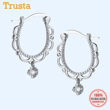 

Trustdavis Pure 925 Sterling Silver Dazzling CZ Flower Hoop Earring Ear Cuff Clip On Earrings For Women Silver 925 Jewelry DT26