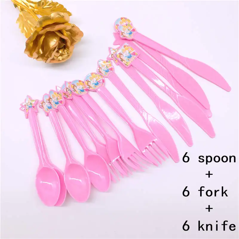 6 шт. Дисней принцесса торт тарелки с днем рождения принадлежности фестиваль украшения события вечерние подарки пол раскрыть Девушки Вечерние - Цвет: 6Spoon6Fork6Knive
