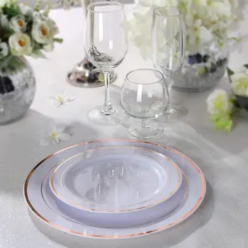 

25pcs/lot 7.5/10.25inch rose gold stripe Disposable plastic plate for wedding party rose gold Disposable cake plate Decor