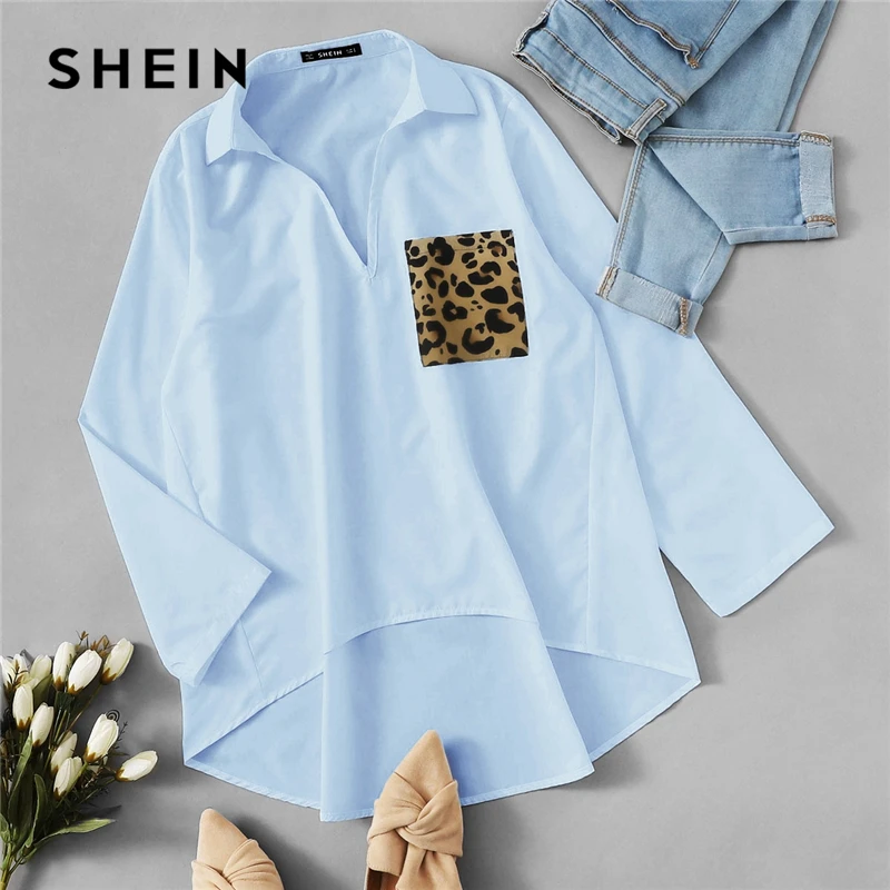 Женская Повседневная Блузка SHEIN однотонная Свободная блузка с леопардовым