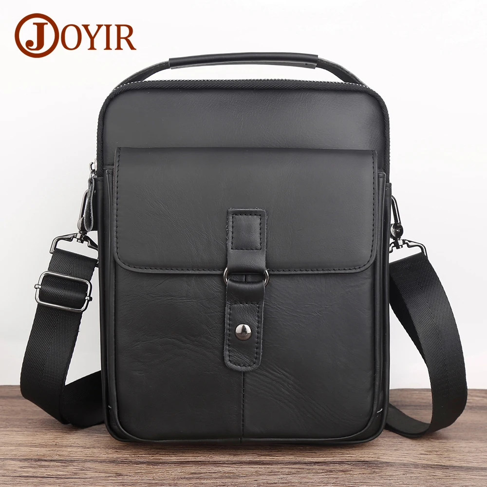 

JOYIR Genuine Leather Men's Shoulder Bag Vintage Small Flap Messenger Bag Male Casual Office Crossbody Bag for 9.7" Ipad Handbag