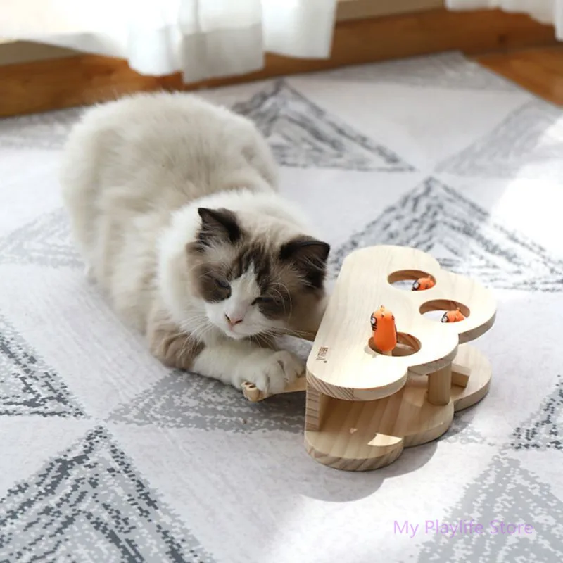 Кошка игрушки для домашних животных из цельного дерева кошка игрушка-головоломка Интерактивная 3 отверстиями забавный кот Охота Мышь хомяк Stick Секс игрушки для домашних животных Товары для кошек C42
