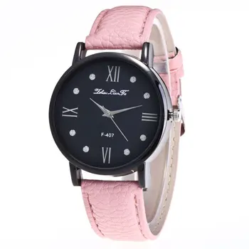 

New Female Litchi Pattern Leather Strap Round Dial Quartz Watches Exquisite Workmanship