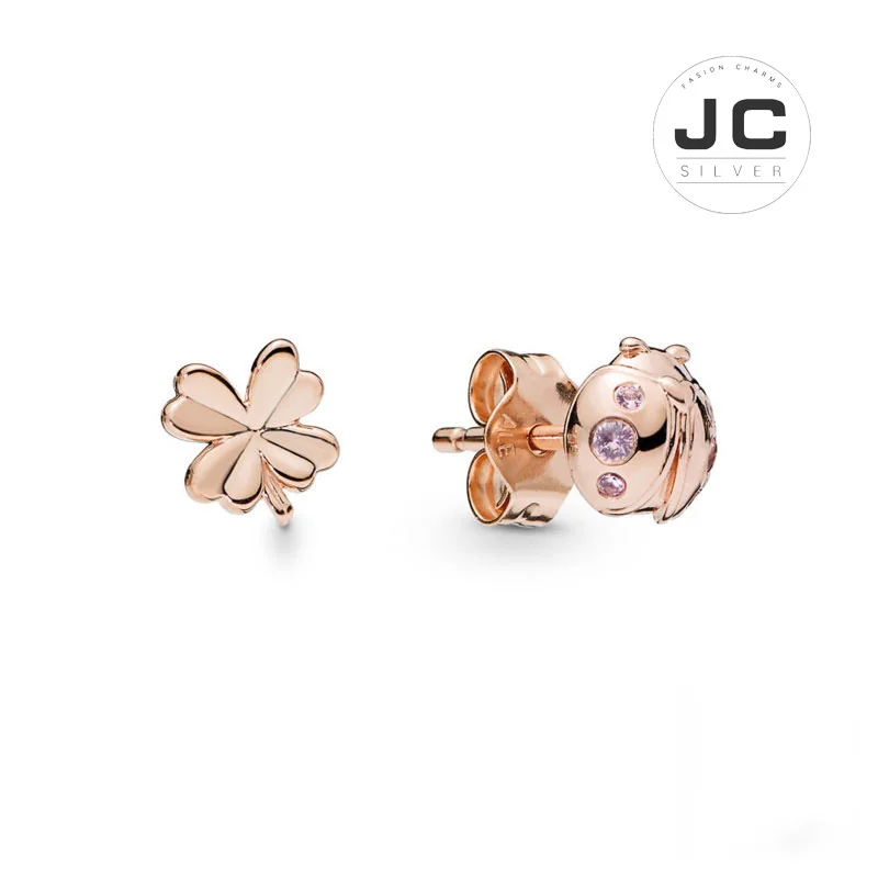 Fashion Charm 925 Tibetan silver Original Engraved Christmas Earrings Lucky Clover and Ladybug Earring Jewelry Gifts for Women | Украшения
