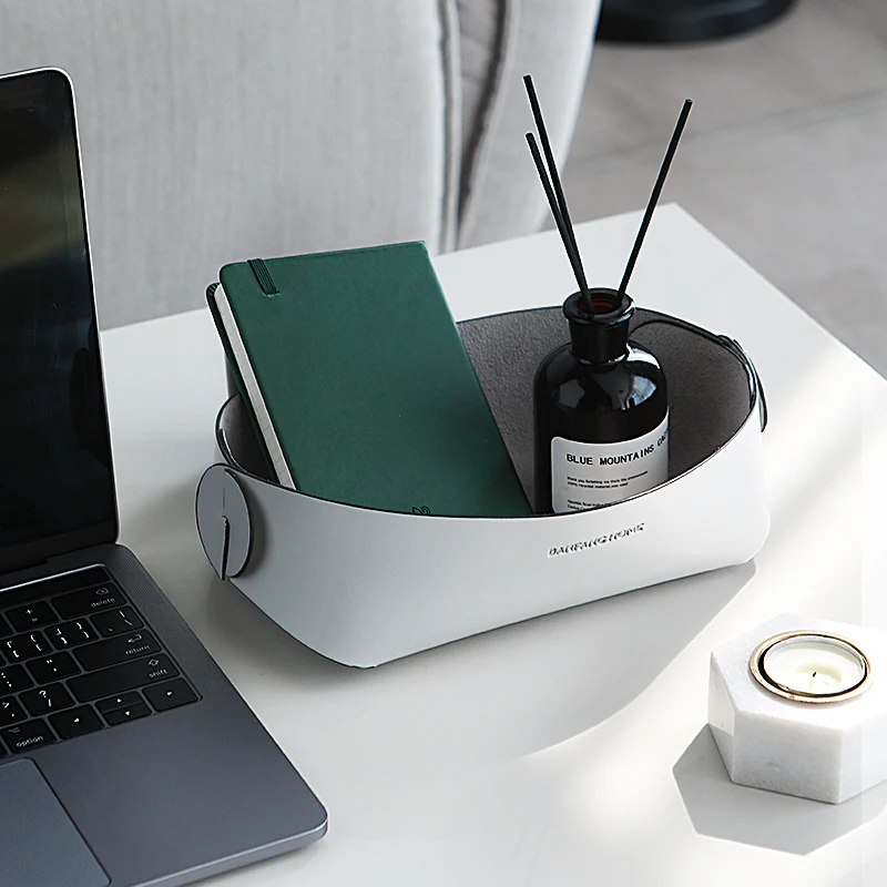 Nightstand Organizer Dresser Tray PU Leather Box For Watch Jewelry Coin Key Phone Charging Station Ring Wallet Storage Tray