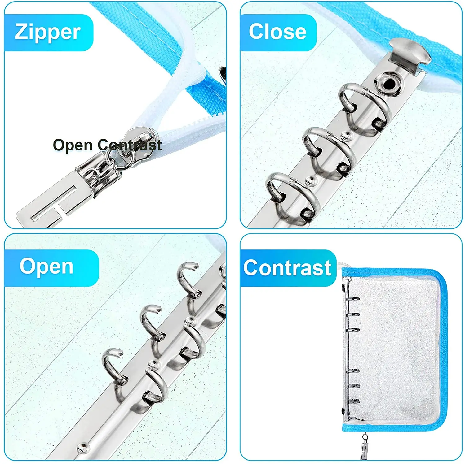 A6 6 링 바인더 커버 PVC 지퍼 지갑 파우치 폴더 투명 방수 루스 리프 백 리필 필러 주최자 노트북 용