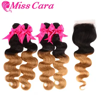 

T1B/27 Ombre Malaysian Body Wave 3/4 Bundles With Closure Miss Cara 100% Human Hair Remy Plus Hair Bundles With Closure