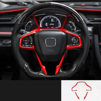 

3pcs Steering Wheel Cover Trim Red Truck For Honda Civic 2016-2020 10th ABS Plastic DIY