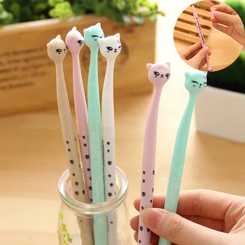 

6 Style Cute Kawaii Black Ink Cat Gel Pen Cartoon Plastic Gel Pens for Writing Office School Supplies Stationery