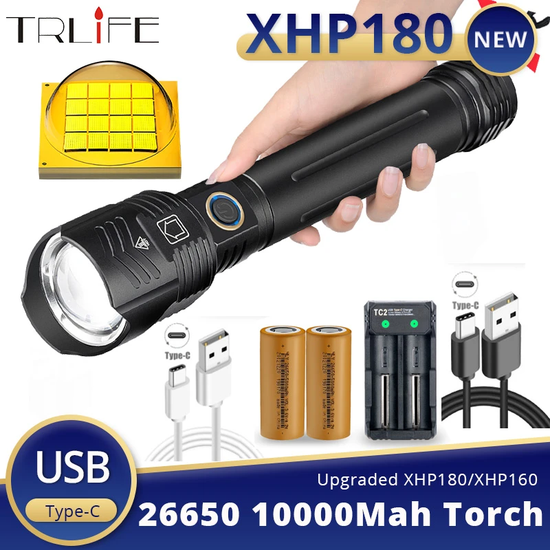 XHP180 Most Powerful Flashlight 16 core Light Type c Rechargeable