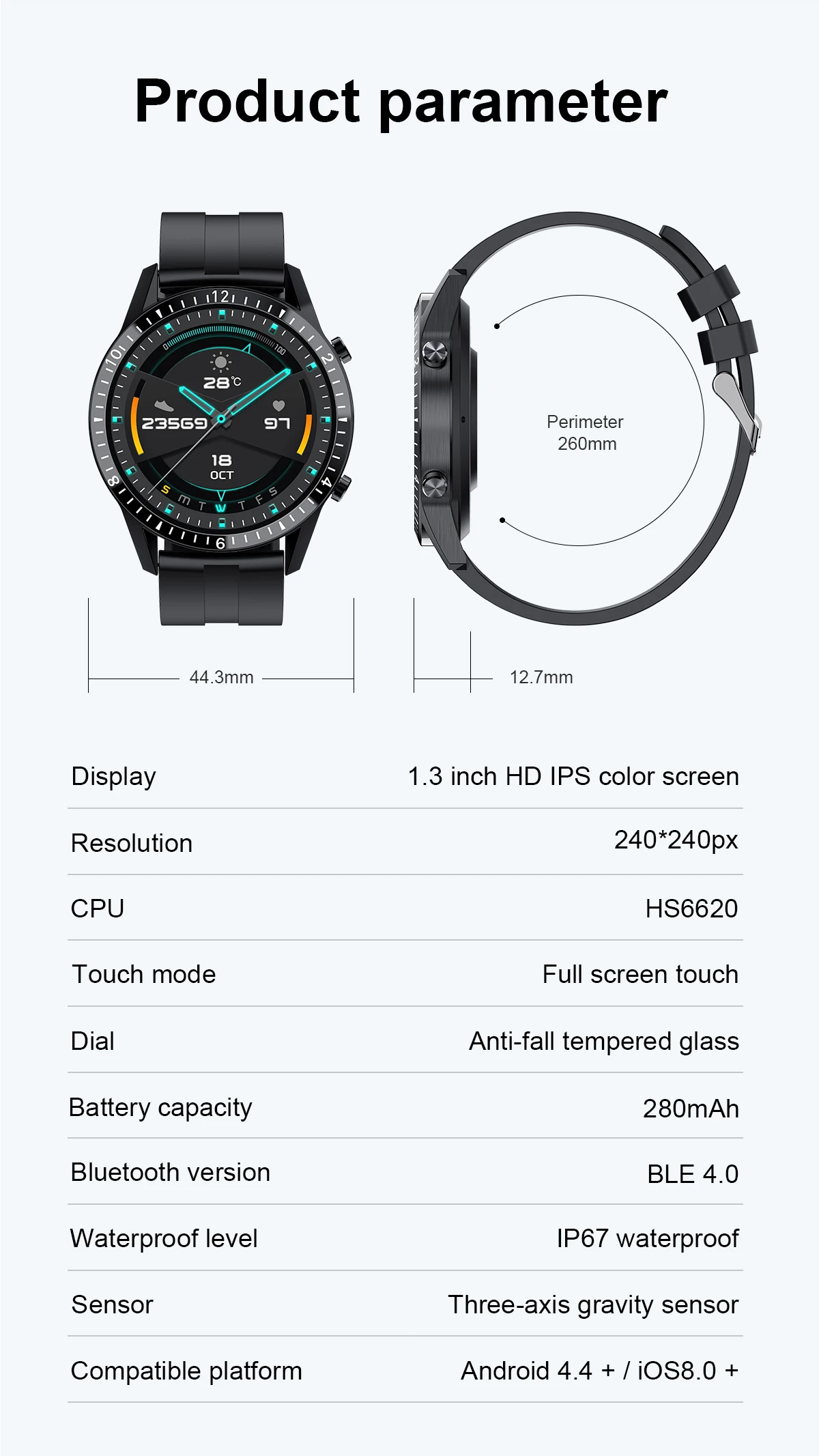 prova dip67 água conexão bluetooth para android ios smartwatch masculino