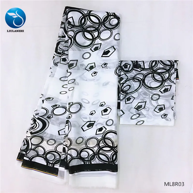 LIULANZHI белые африканские ткани с черным принтом ленты sailk ткань Новое поступление нигерийская атласная ткань 4+ 2 ярдов ML8R