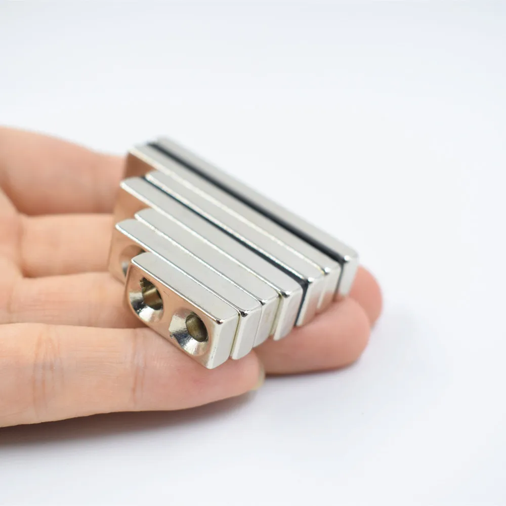 Neodymium Magnets Double Hole Rare Earth Small Strong Black Rectangle Permanent Fridge NdFeB Nickle Magnetic