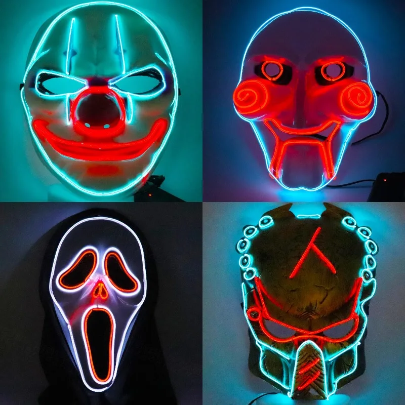 

Halloween Mask LED Light Glowing Cosplay Horror Joker Mask Scream Skull Predator Mask Halloween Masquerade Party Masks