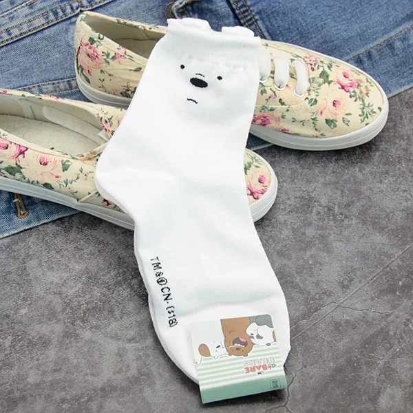 1-3 Ice Bear Носки с рисунком медведя, панды, животных, милые забавные женские носки, корейский стиль, Осень-зима, удобные хлопковые носки Harajuku - Цвет: 1-3 Ice Bear