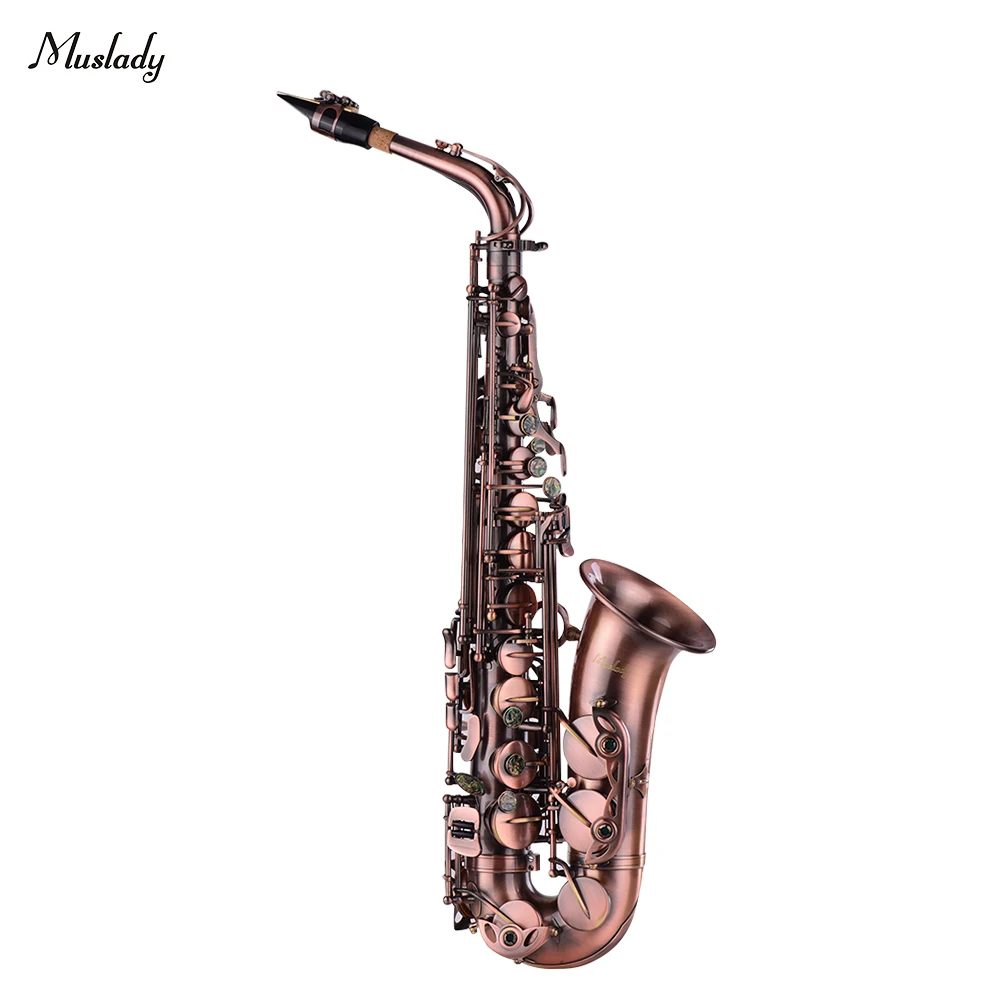 Высококлассная красная бронзовая согнутая саксофон Eb Alto E flat Sax резной узор
