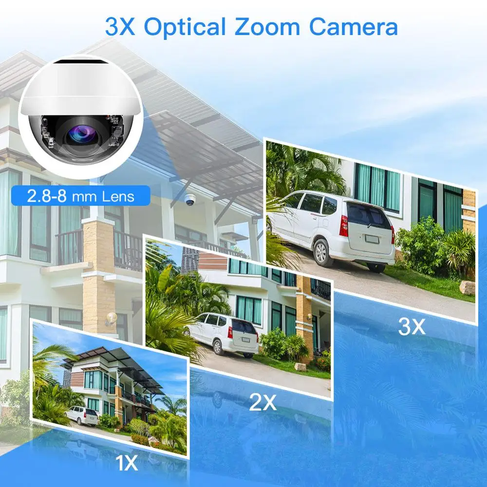  TOMLOV 4MP PTZ HD IP Camera 2.8-8mm Outdoor POE Security Dome Camera 3X Optical Zoom Pan Onvif Netw