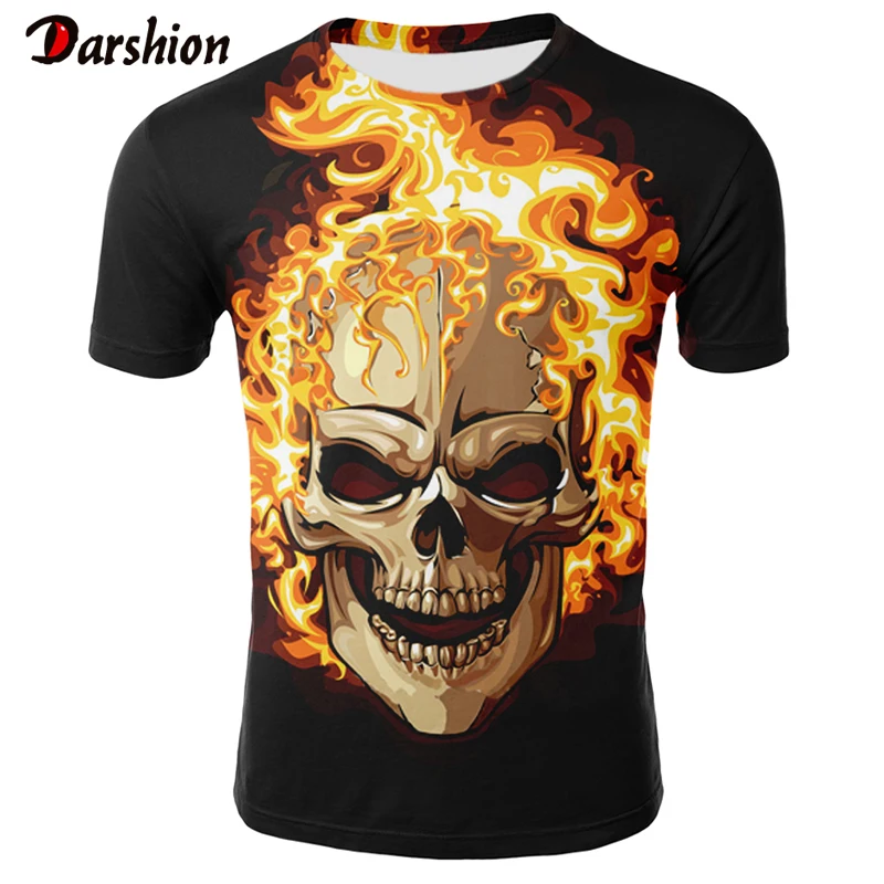 

Men's Tshirts Tshirt 3D Printed Skull Smile Men's Top Realistic Printed Flame Shirt For Male Popualr Boy Short Sleeve