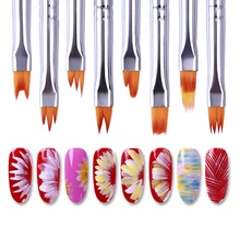 8 шт Кисть для дизайна ногтей, Радужный УФ-гель, акриловый лак, французская луна, улыбка, кончики для рисования, цветок, градиентная ручка