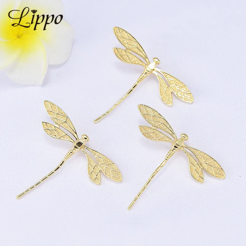4pcs 45*37mm High quality Gold Color Dragonfly Charm Copper Dragonflies