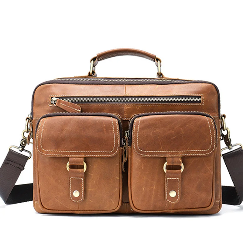 2019 Новый Мужской винтажный портфель сплит из натуральной кожи сумка на молнии мужская деловая мягкая ручка 13 дюймов портфель s сумки