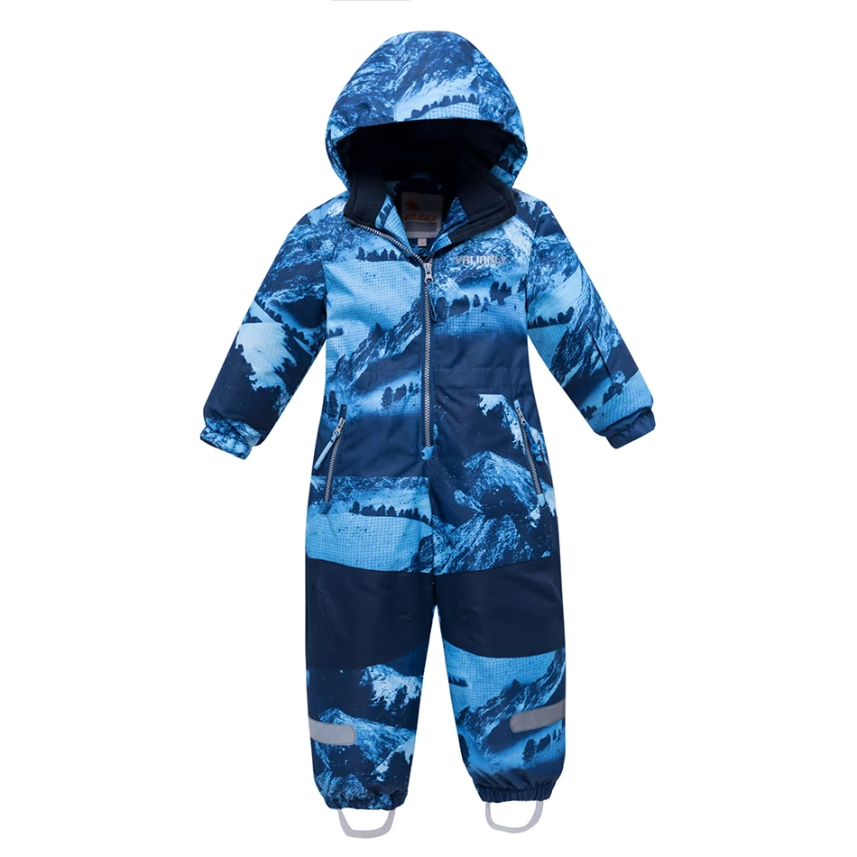 VALIANLY Kids Boys Snowsuit Winter Kids Ski Sets One-piece Hooded Waterproof Windproof Children Jumpsuit Outwear Snowboard