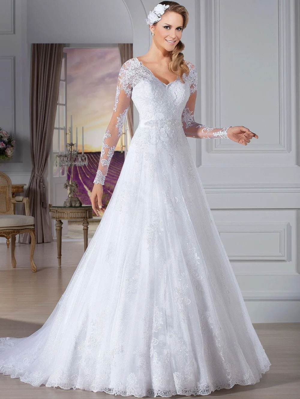 Vestido de novia сексуальное прозрачное кружевное белое романтическое свадебное платье с длинными рукавами на заказ, платья для матери невесты