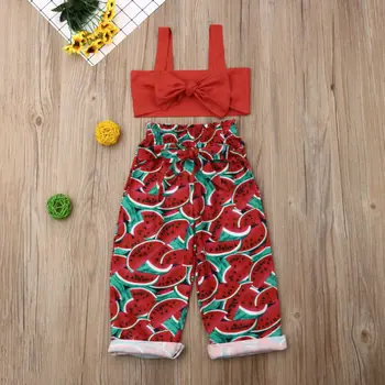 

Local Stock Toddler Baby Girl Sleeveless Top Bow Pants Sunsuit Outfit Watermelon Clothes Set