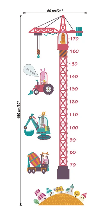 Большой Забавный розовый башенный кран, высота, наклейка для детской комнаты, спальни, высота метра, Настенная Наклейка s, детский домашний декор, мультяшное животное