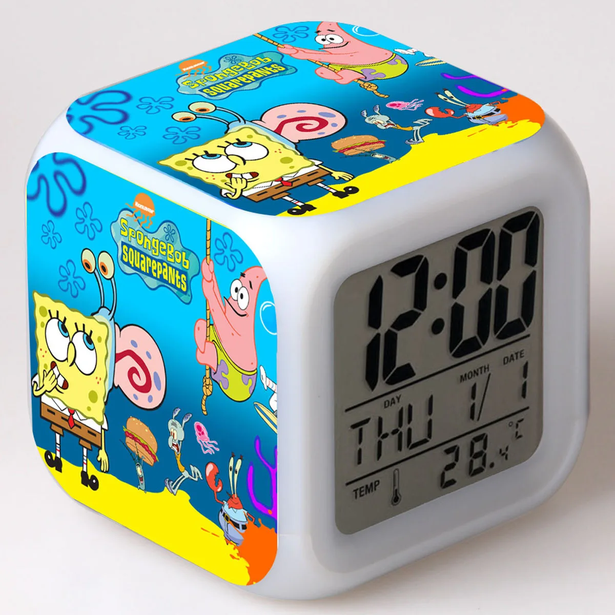 19 SpongeBob квадраты цифровой светодиодный детский будильник с 7 цветов изменить милый мультфильм 3D украшение спальня светодиодный настольные часы - Цвет: 19