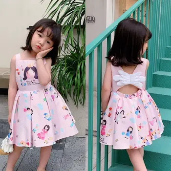 

baby dress pink princess dress backless angel wings sweet summer kids dresses