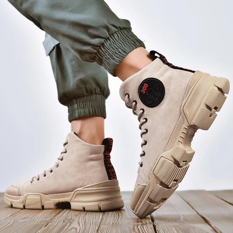 High Quality Winter Genuine Leather Men's Martin Boots Warm Working Boots Lace Up Men's Desert Boots Round Toe High Top Shoes