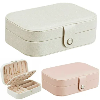 

Korean Style Fresh And Simple Girl Earrings Plate Jewelry Box Protable Leather Earrings Ring Multi-function Jewelry Storage Box