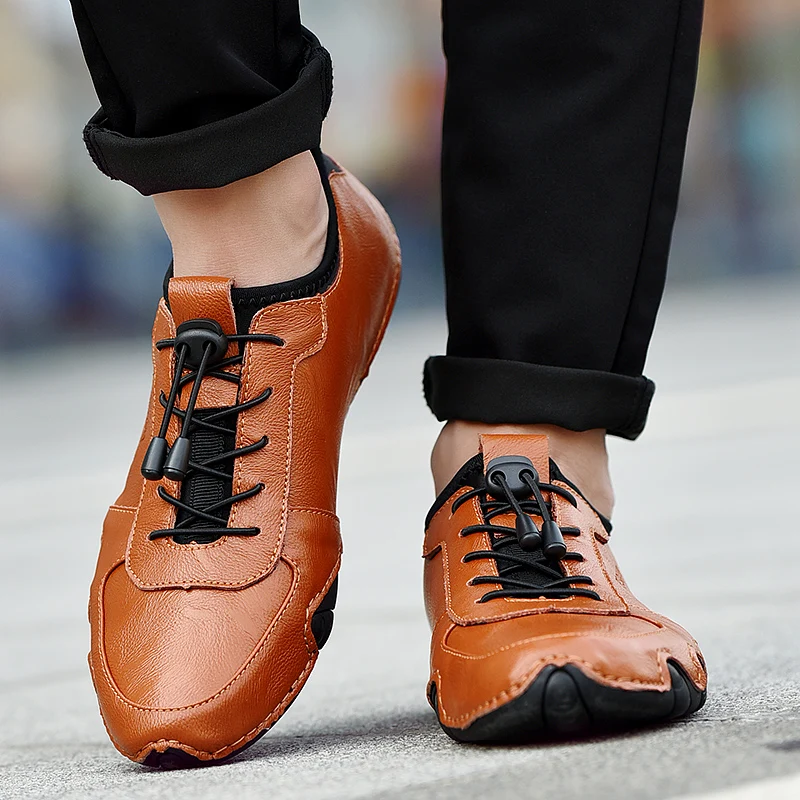 Classic Soft Men Casual Shoes Genuine Leather Casual Male Loafers Lace-Up Driving Shoes Men's Male Loafers Footwear HC-502