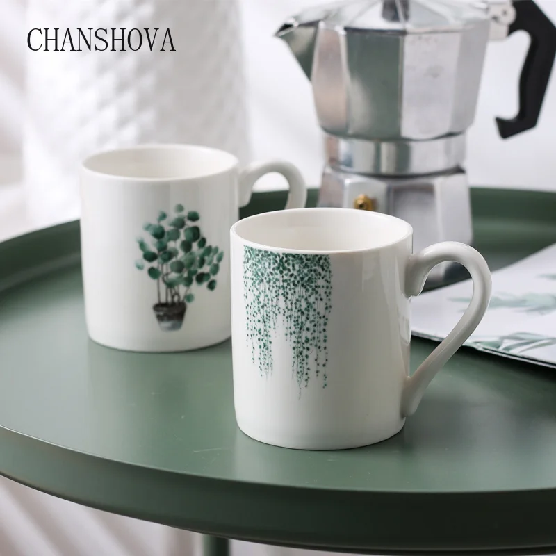 CHANSHOVA 180 мл, современная керамическая кофейная кружка, ручная роспись, глазурованная зелеными листьями, домашняя офисная, фарфоровая, чашки и кружки H149