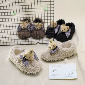 

2019 autumn and winter new little bear fur shoes comfortable warm casual shoes girls soft bottom children's shoes cute children'
