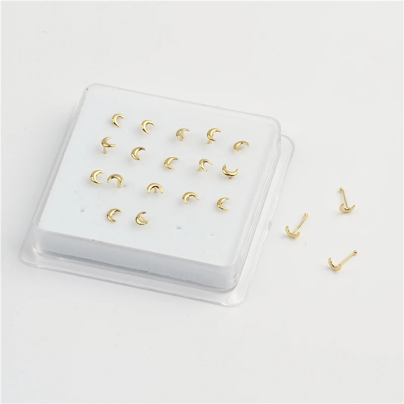 20Pieces Set Moon Shape Tip Nose Studs Silver Gold Color Ball End