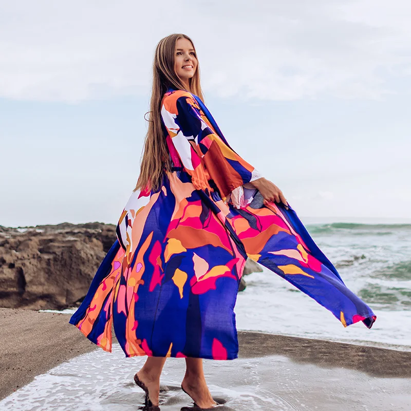 

Cotton Beach Cover up 2020 Plus size Bikini Cover up Print Sarong Robe Plage Kaftan Beach Tunic Swimsuit Cover up Beach Wear