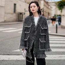 LANMREM шерстяное твидовое Женское пальто длинное зимнее Новое корейское женское свободное клетчатое плотное пальто-кардиган с v-образным вырезом PC257
